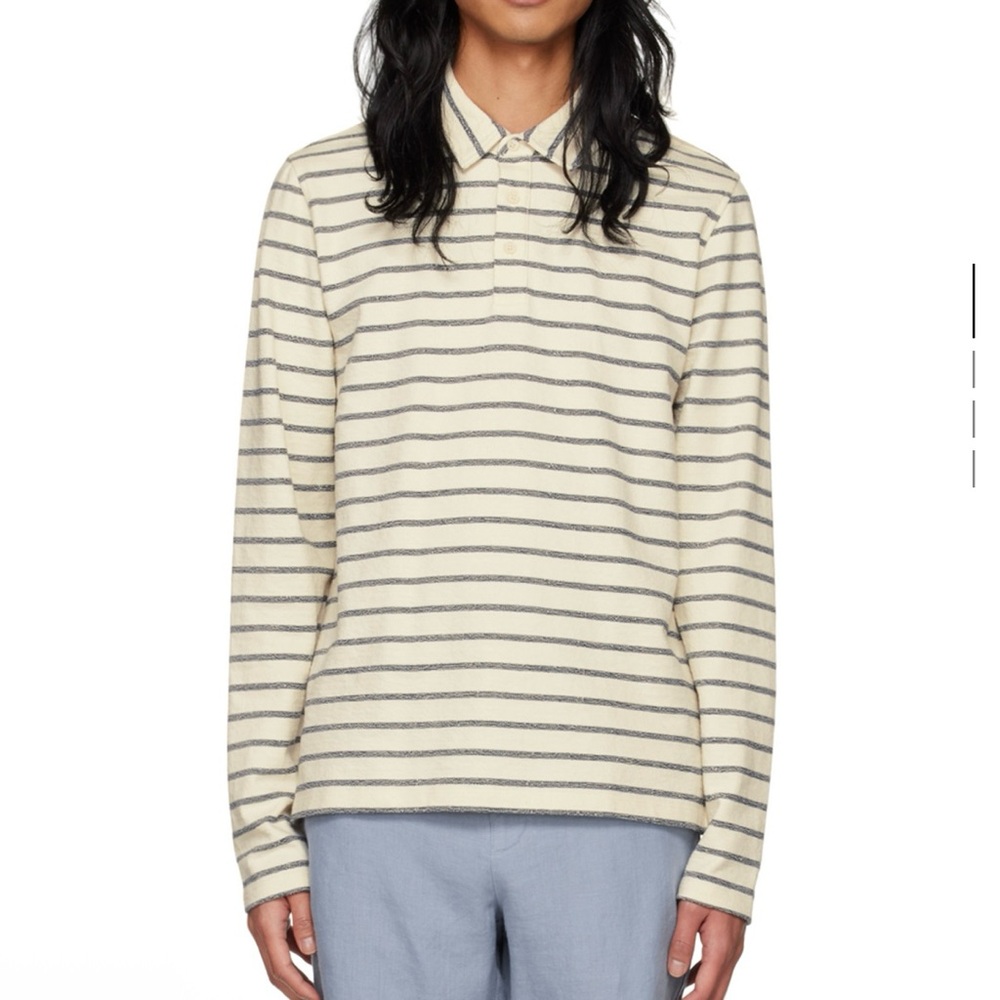 Vince Striped Polo Shirt in Cream and Blue